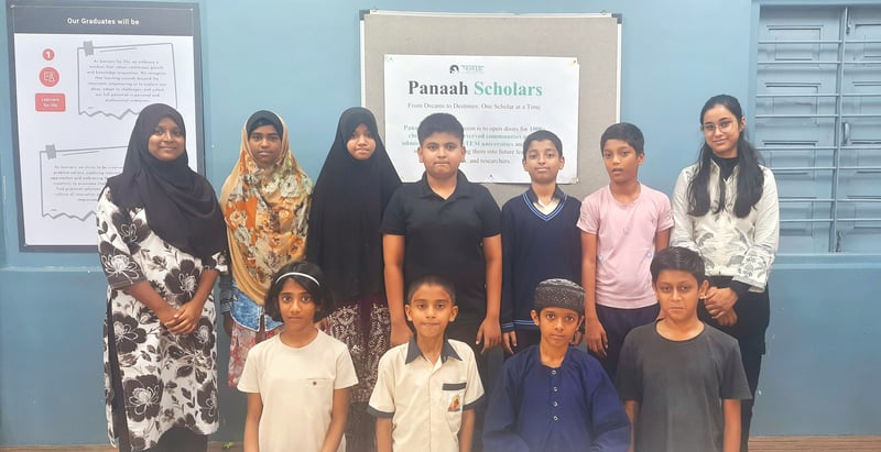 Some of the 17 Panaah Scholars who aced the Vikram Sarabhai SPOT exam, along with their mentors.