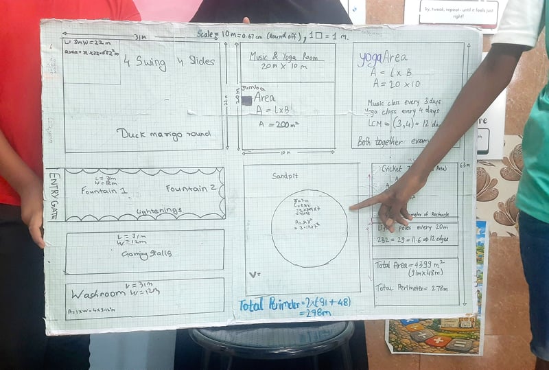 The blueprint for a new playground, which helped Solvers' students learn maths.