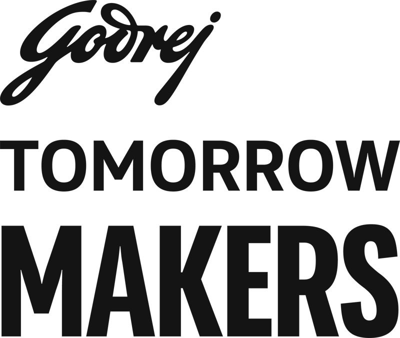 "Logo with 'Godrej' in cursive and 'TOMORROW MAKERS' in bold capitals."