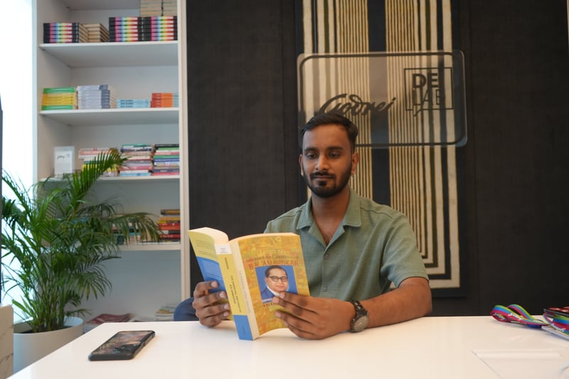 Rajeev Kushwah reading the work of Dr. B R Ambedkar
