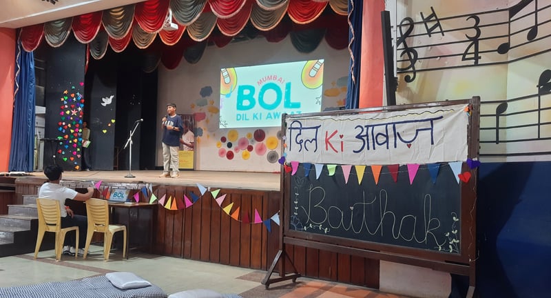 A student from a Jijivisha classroom performs at Slam Out Loud's SOL ke BOL  event in Mumbai.